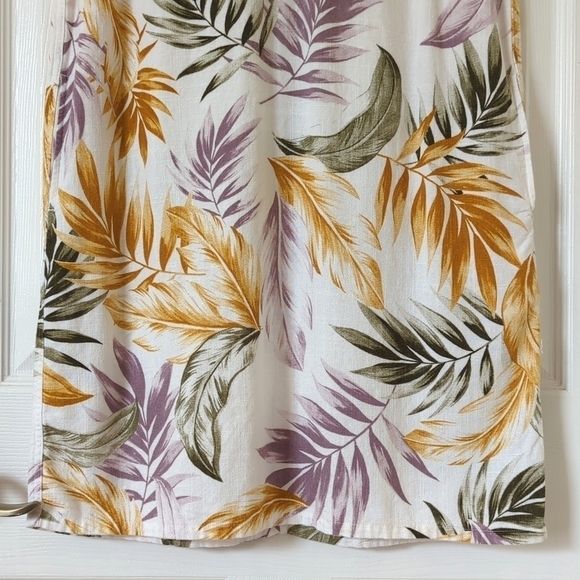 Orvis Tropical Leaf Printed Linen Blend Sleeveless V-neck Mini Dress White Small - Picture 8 of 12